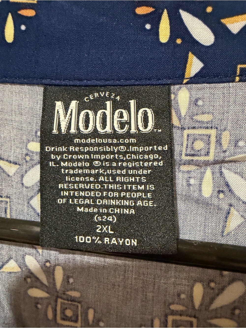 Modelo Navy Short-Sleeve Button-Down with Gold Geometric Print and Modelo Patch - Picture 4 of 6